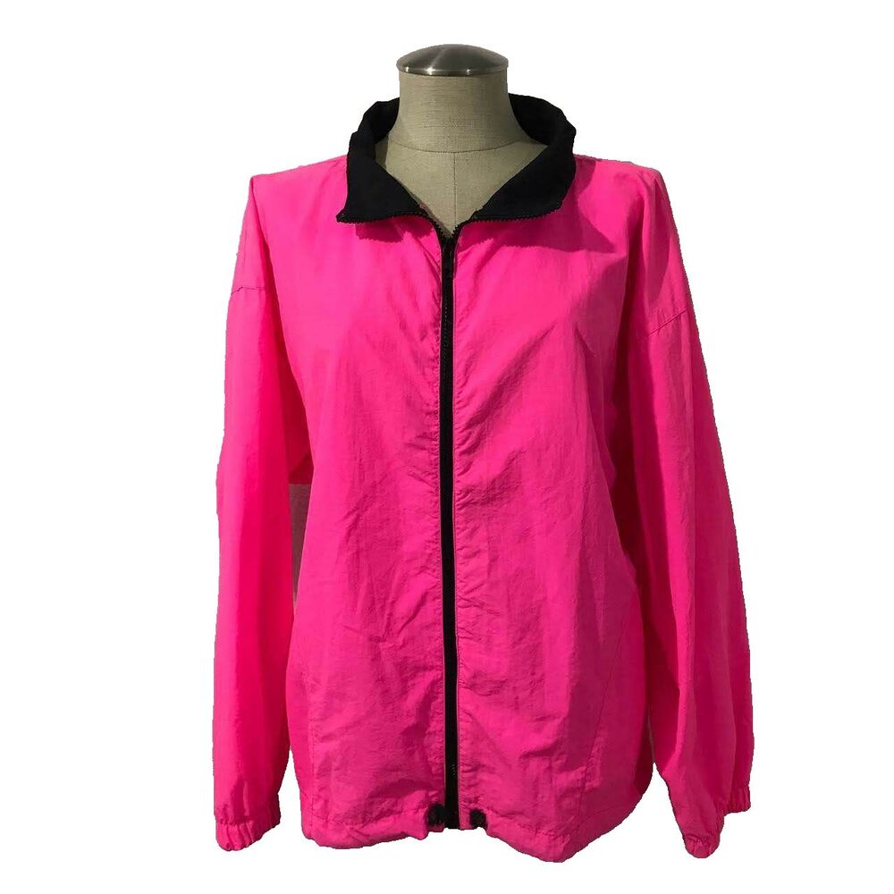VTG HANA FULL ZIP PINK  NYLON Light Windbreaker JACKET MADE IN USA  M